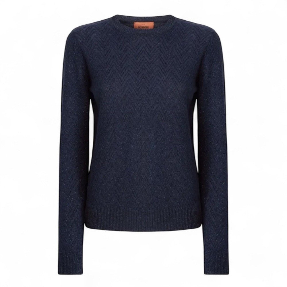 Missoni Signature Chevron Pattern Crewneck Sweater in Navy Blue | 40 SMALL NWT